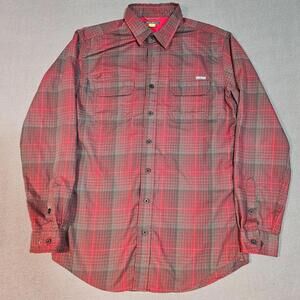 Eddie Bauer Men’s TM Plaid Button‑Down Shirt Red Gray Long Sleeve Tall Cabincore